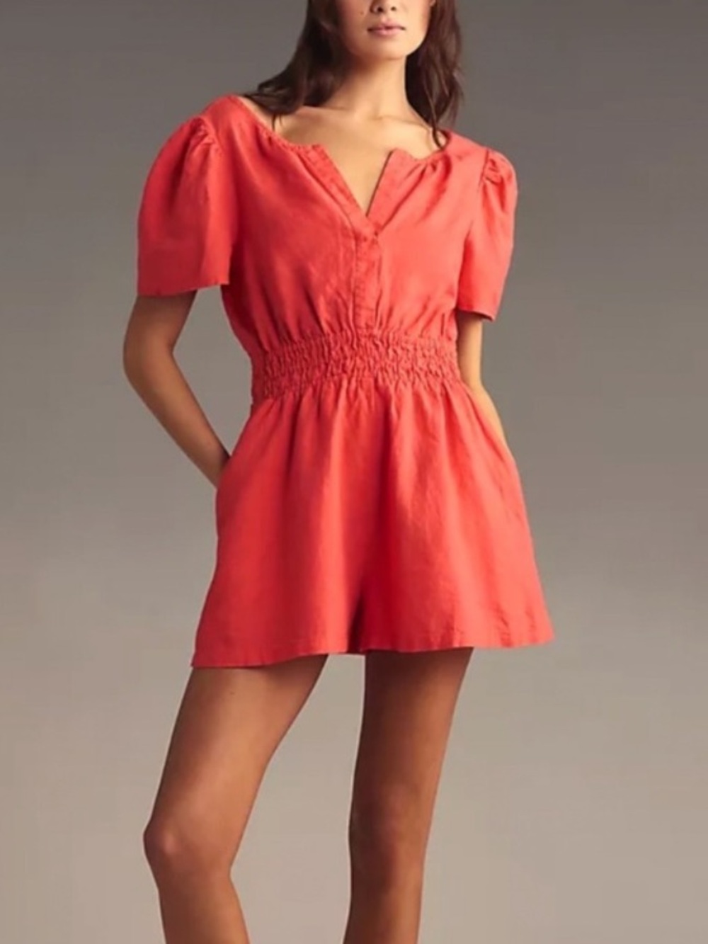 Anthropologie The Somerset
Romper Linen Edition Red Coral XL